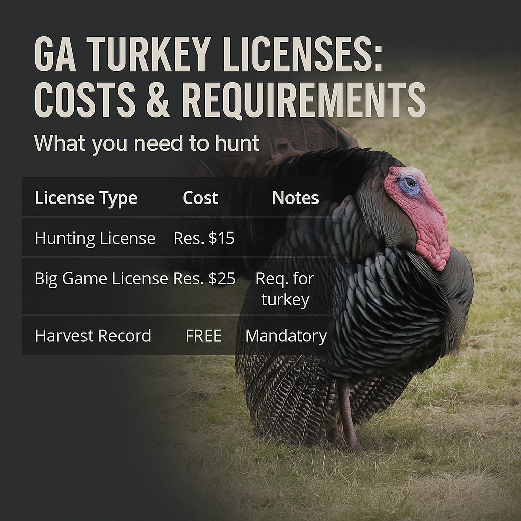 infographic with licenses and costs for the 2025 Georgia Turkey Hunting Season
