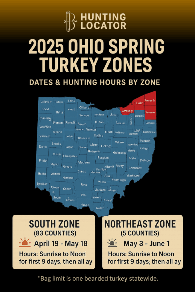 infographic showing ohio turkey spring hunting zones
