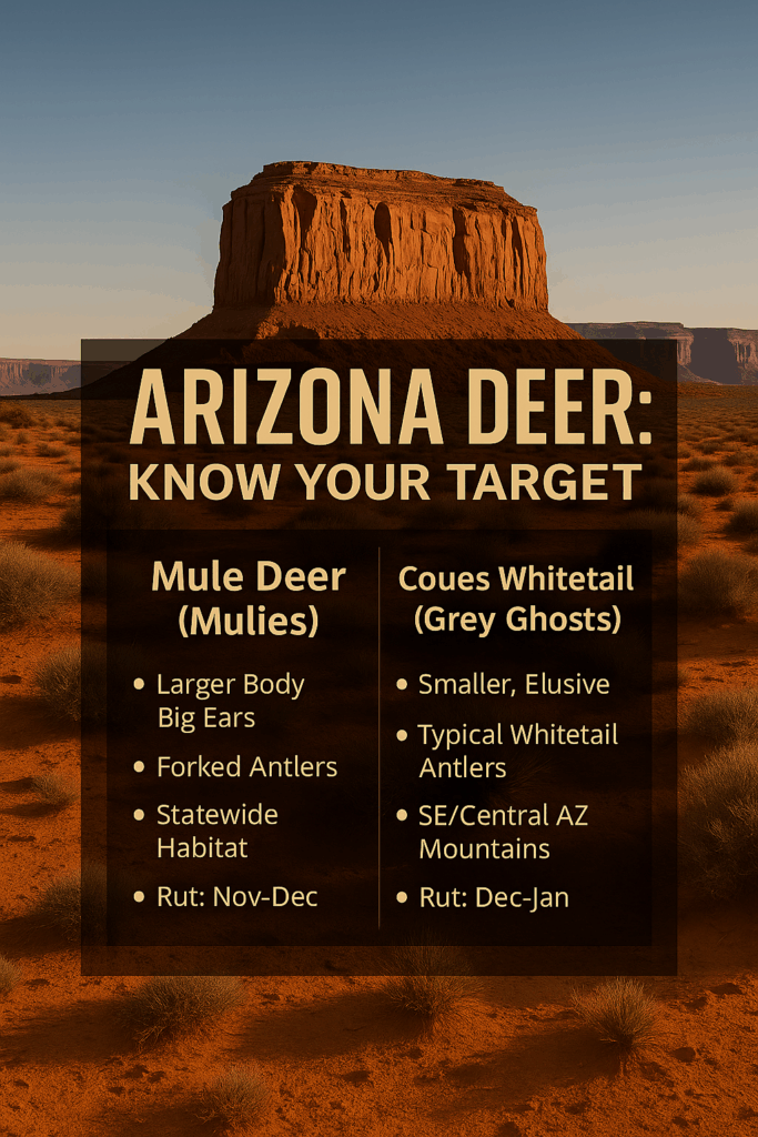 infographic comparing mule deer and coues deer for Arizona Deer Hunting