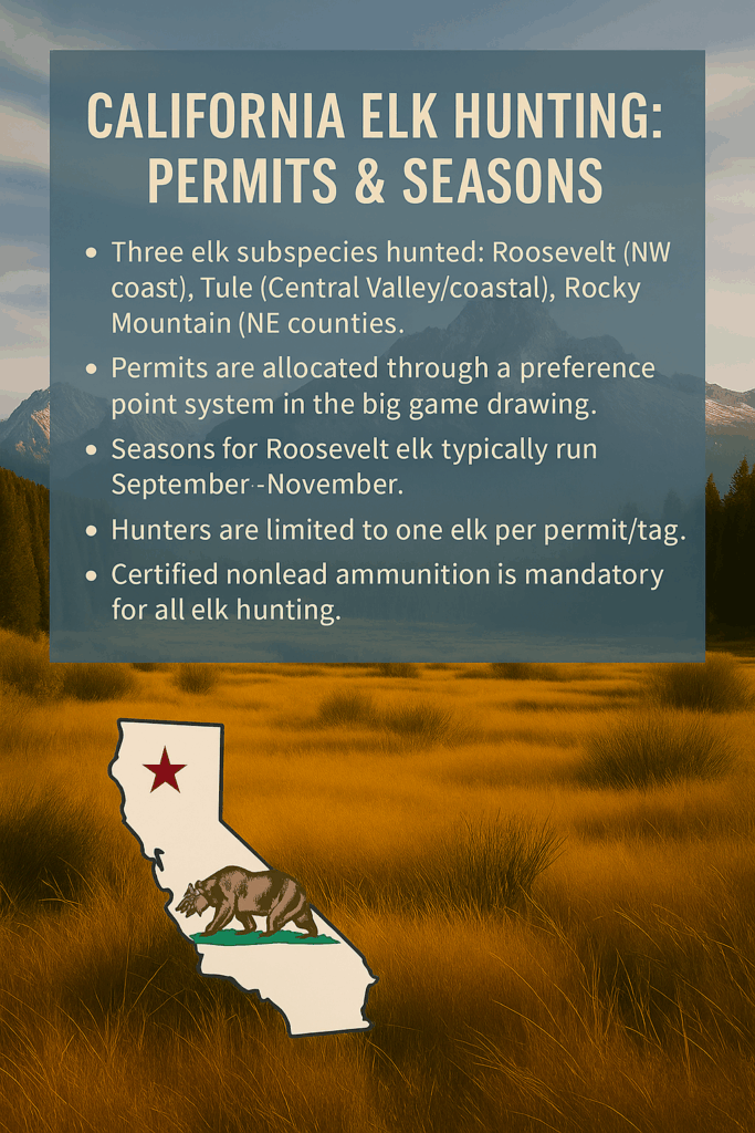 infographic showing elk hunting in california information