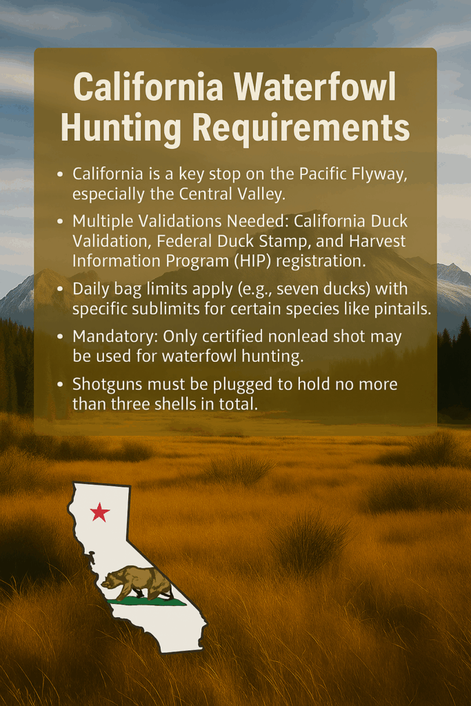 infographic showing Waterfowl hunting in California information
