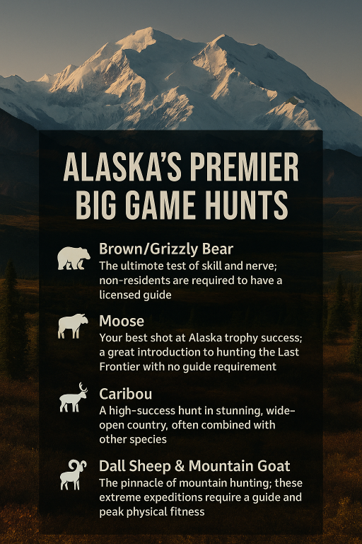 infographic showing the major big game species hunted in Alaska