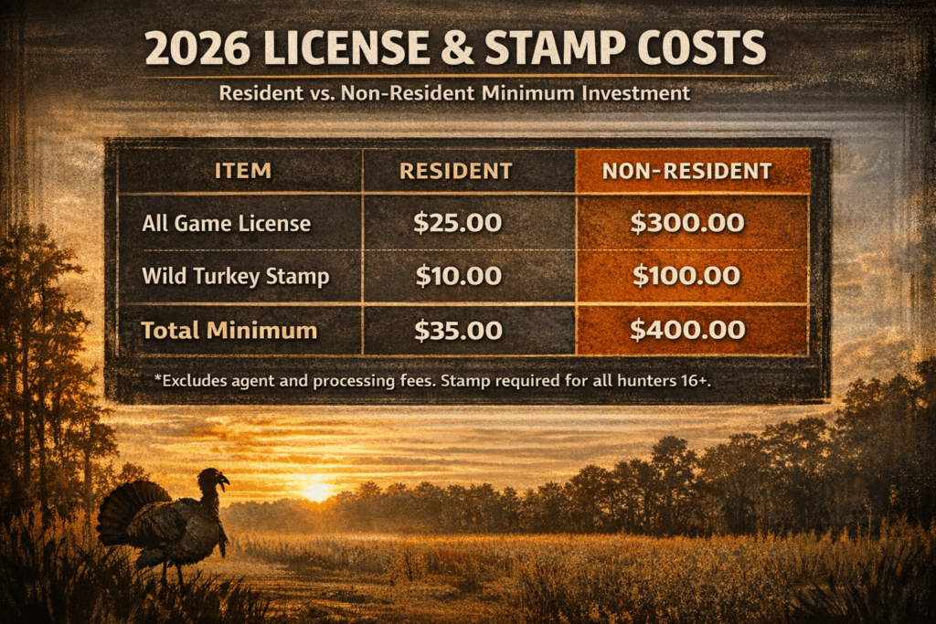 License and stamp cost for Mississippi turkey spring hunting season