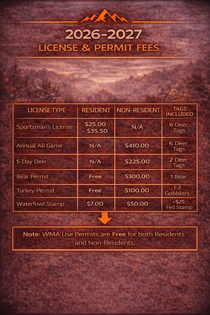 Arkansas hunting licenses and fees