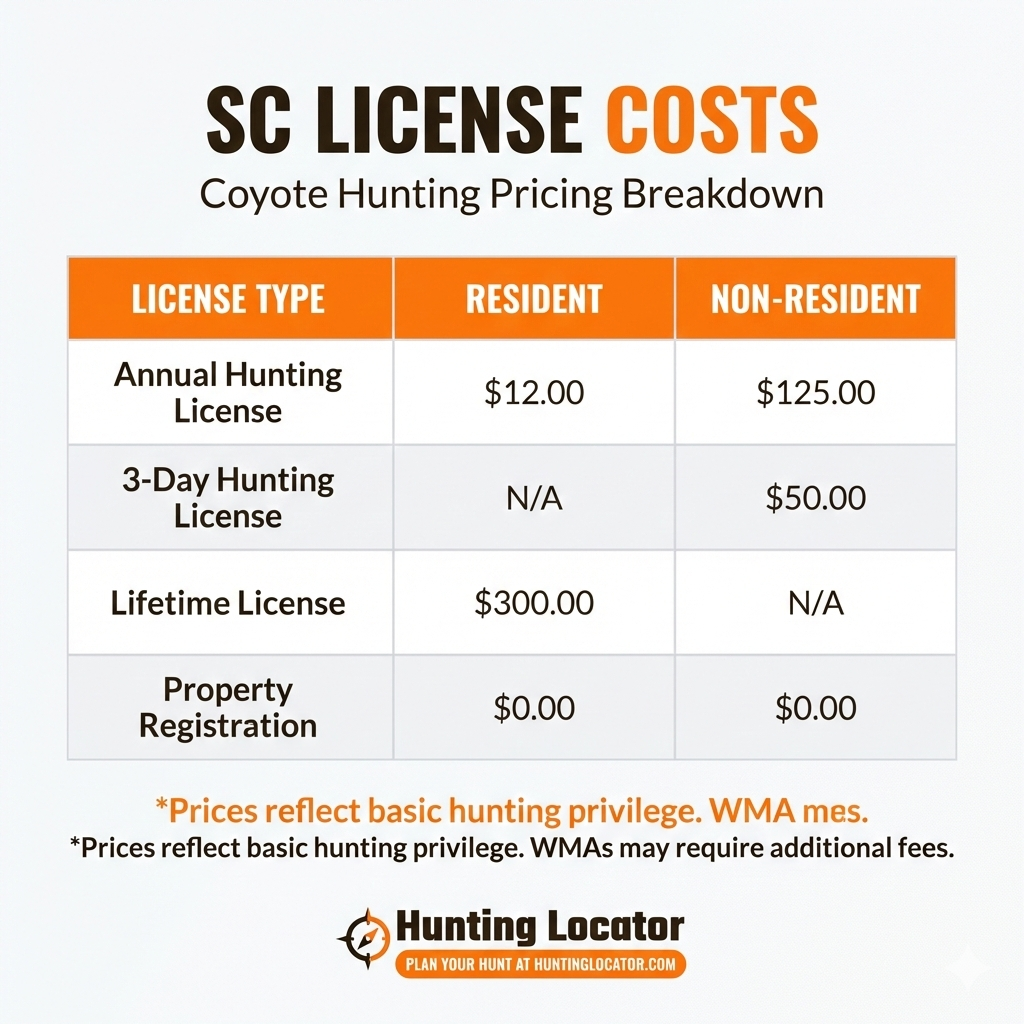 South Carolina Coyote license cost
