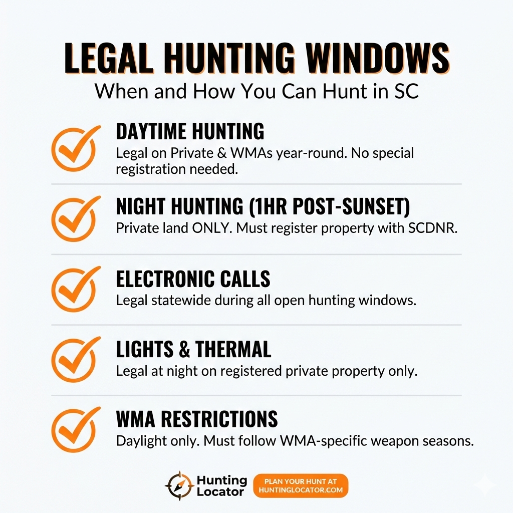 South Carolina Coyote hunting windows