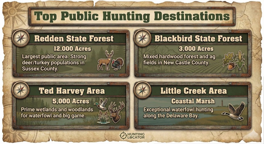 top public hunting destinations for Delaware hunting season dates