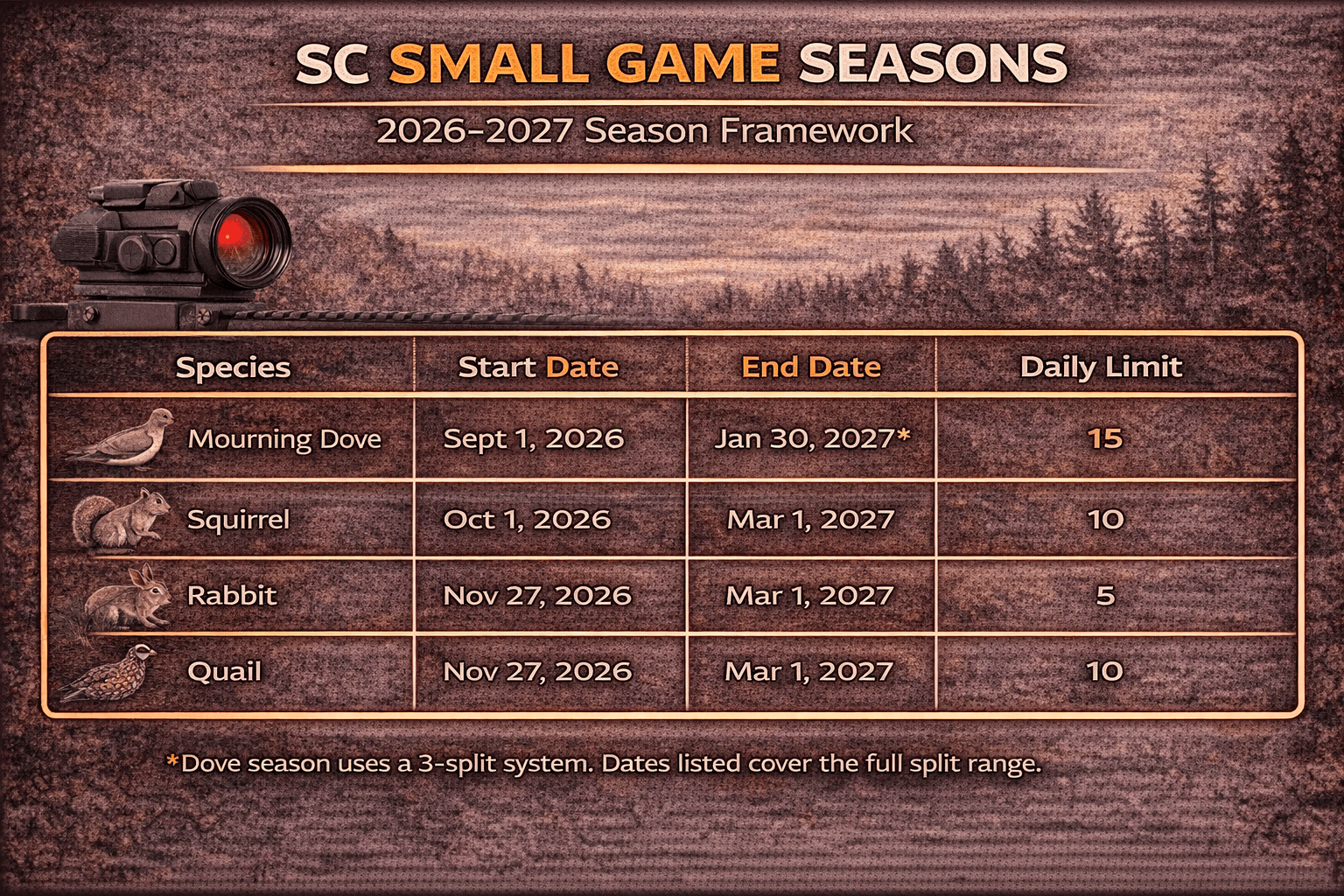South Carolina Small Game Season Dates Limits Locations ChatGPT Image Apr 8 2026 09 53 29 AM 1 
