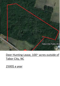 Deer hunting property for lease.  This property is about 100 acres wooded outside of Tabor City.